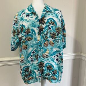 NWOT Pineapple Connection Tropical Blue Hawaiian Shirt Size M Medium